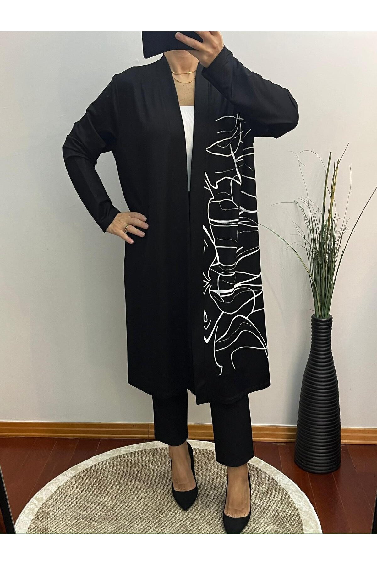 Baskı ve Taş Detaylı Hırka