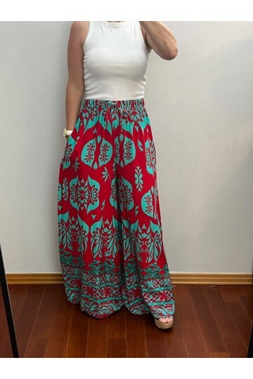 Bordo Yeşil Desen Pantolon Etek
