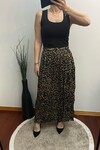 Leopar Desen Mat Saten Beli Lastikli Etek