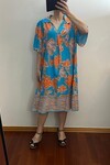 Oranj Palmiye Desen Pamuklu Viskon Elbise